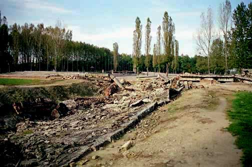 The ruins of Krema II at Birkenau