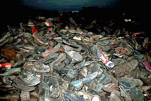 Shoes on display in Block 5 at the Auschwitz main camp