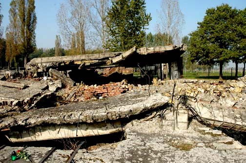 Ruins of the oven room in Krema II at Auschwitz-Birkenau