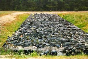Memorial stones of basalt recreate pits where bodies were burned 