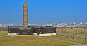 Reconstructed crematorium at Majdanek, with the city of Lublin in the background Photo Credit: José Ángel