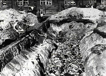 One of several mass graves at Bergen-Belsen