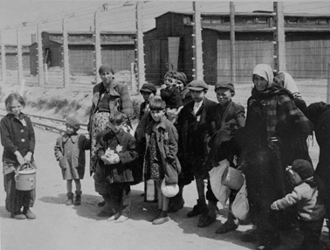 Jews walking to the gas chamber at Auschwitz