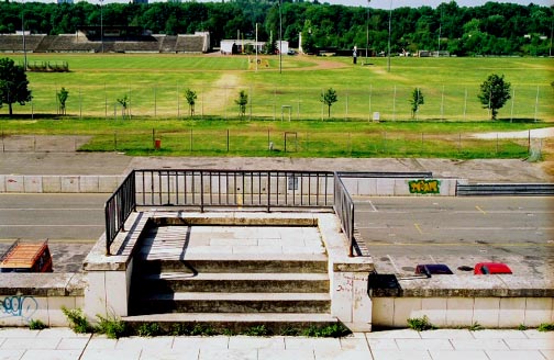 The speaker's stand at the Zeppelin field where Hitler gave his speeches to large crowds of people
